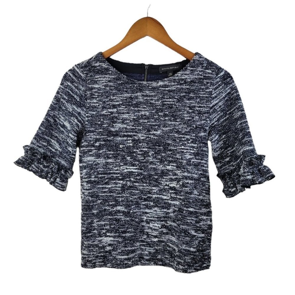 Banana Republic Tweed Top Size XS Rufflel professional evening black white